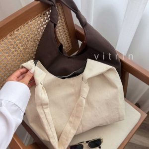 کیف کتان ژیلا کرم و قهوه ای